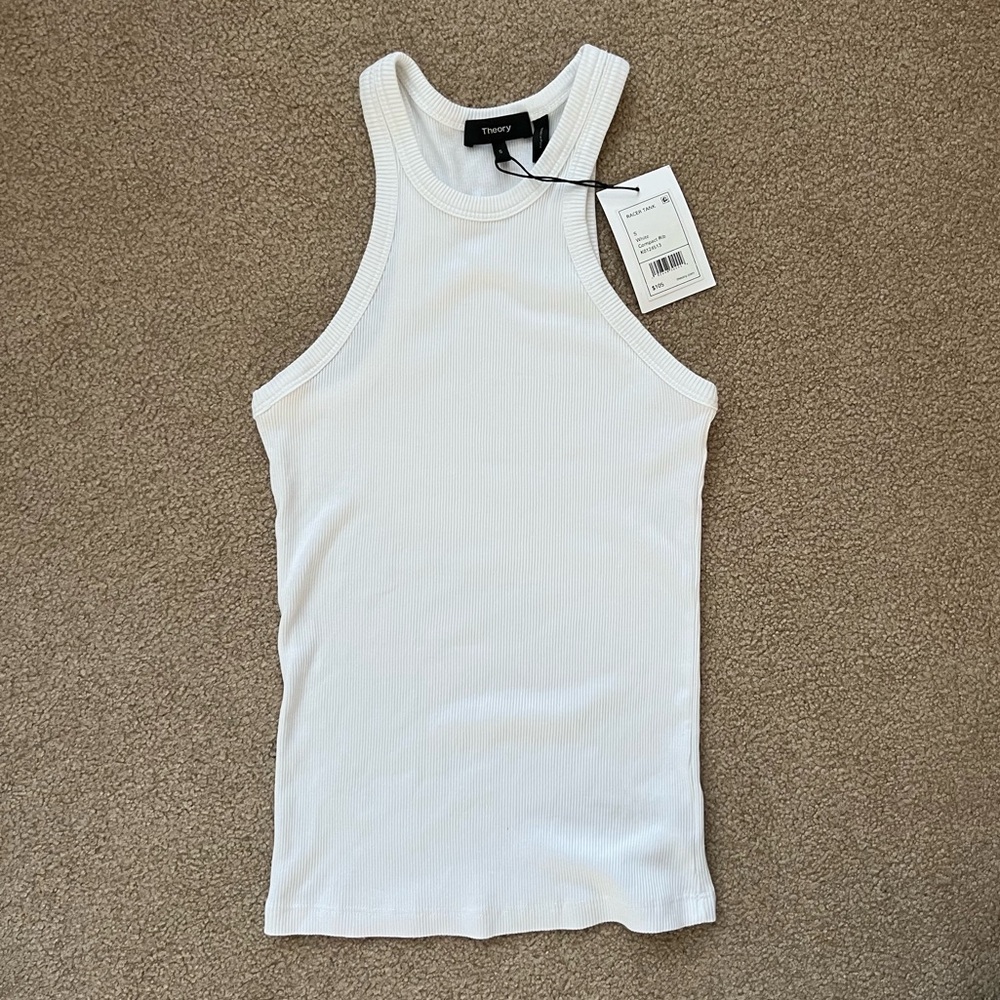 Theory Racerback White Ribbed Tank Top